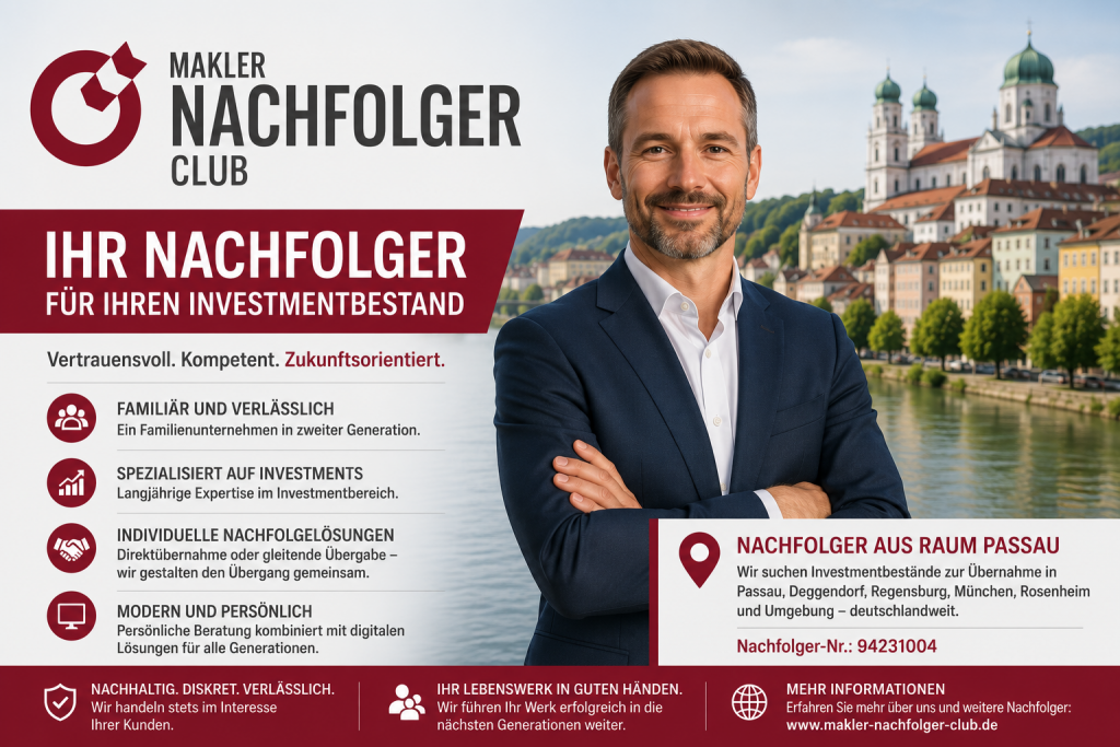Investmentbestand verkaufen Passau und Umgebung

Mittelständisches Familienunternehmen sucht Investmentbestände zur Übernahme